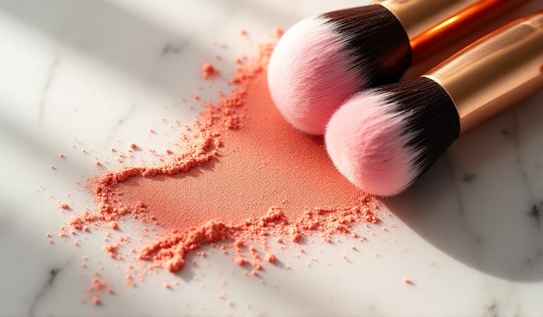 Close-up van make-up kwasten en poeders